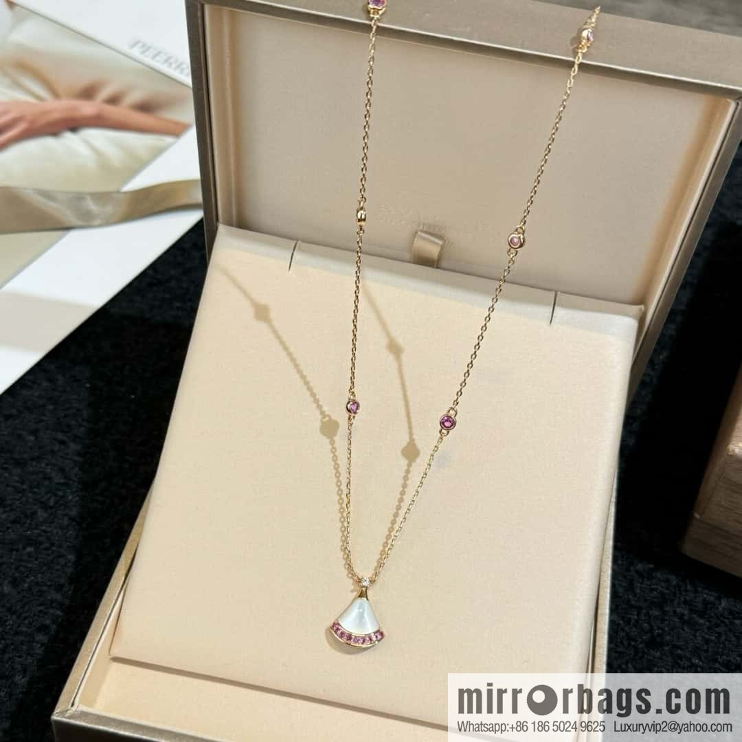 ❗️🎁 ☀️ Original ☀ BVLGARI DIVAS'DREAM Pink Diamond White Fritillary Fan Necklace  ☀️