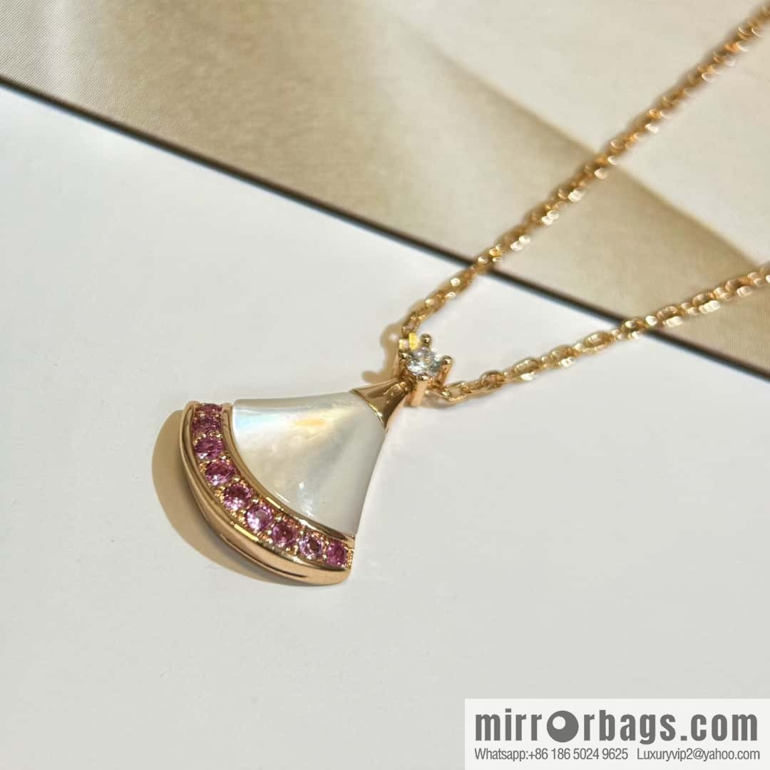 ❗️🎁 ☀️ Original ☀ BVLGARI DIVAS'DREAM Pink Diamond White Fritillary Fan Necklace  ☀️