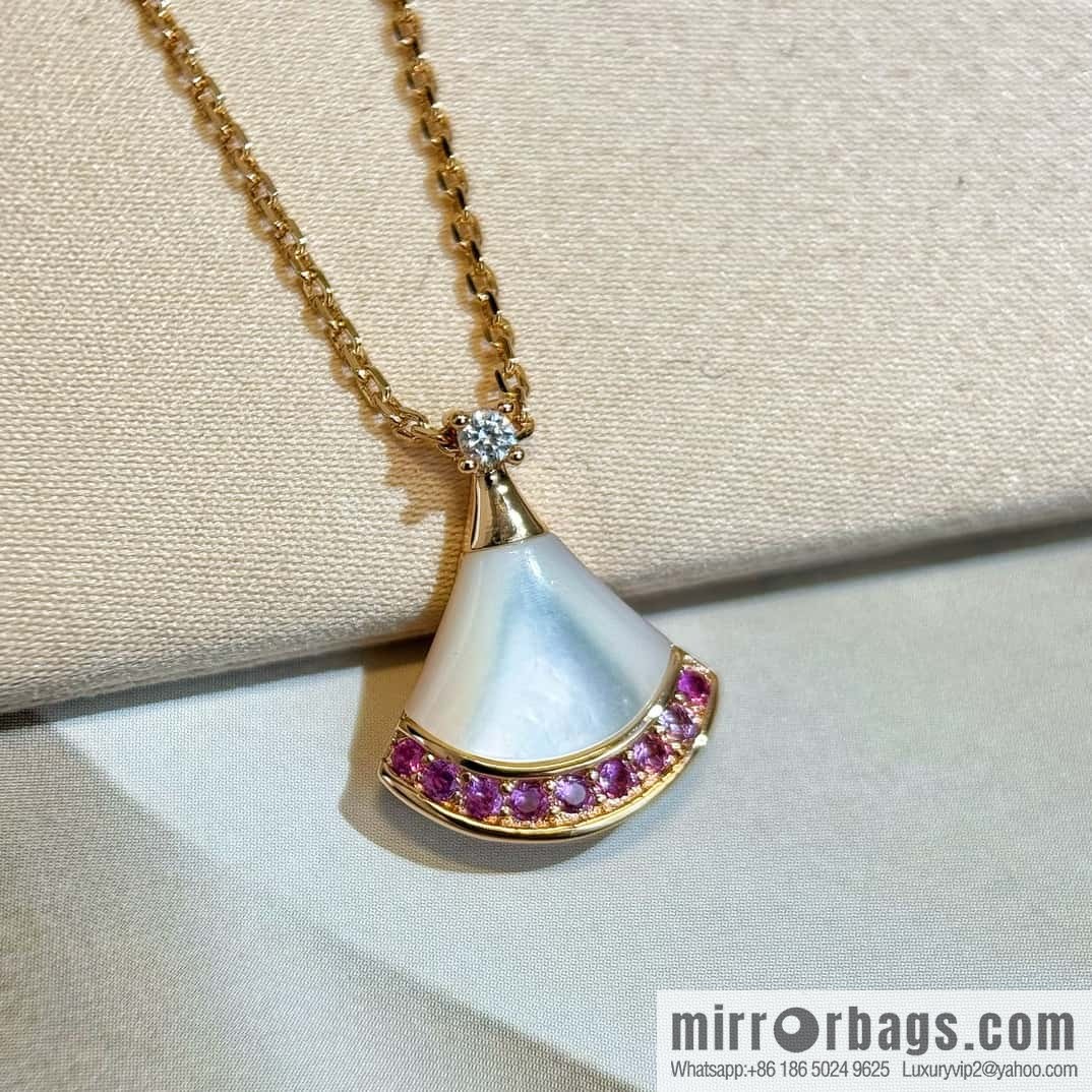 ❗️🎁 ☀️ Original ☀ BVLGARI DIVAS'DREAM Pink Diamond White Fritillary Fan Necklace  ☀️