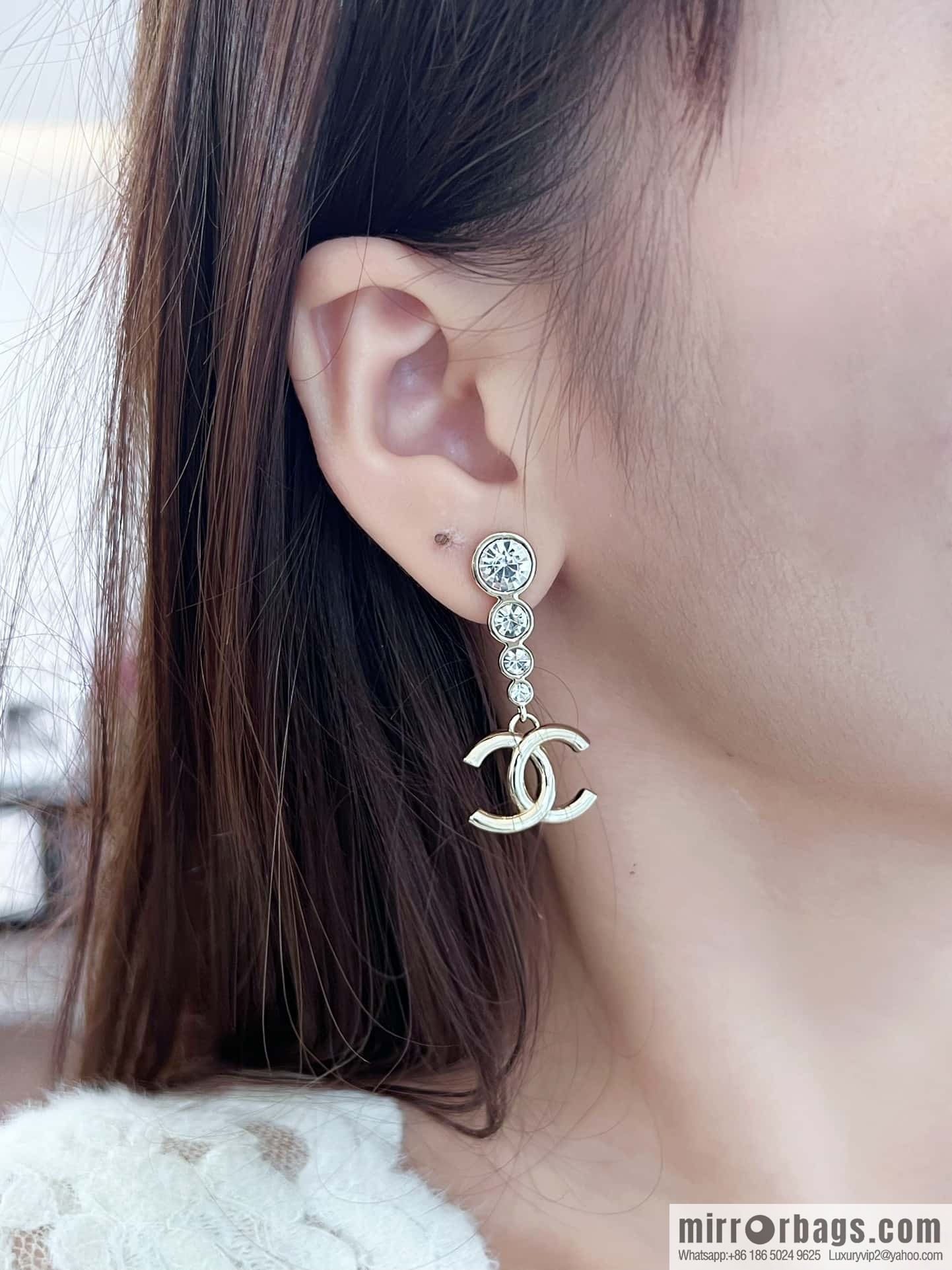 ❗️New ❗️☀️ new ☑️ chanel c2 double c round diamond stud earrings ☀️