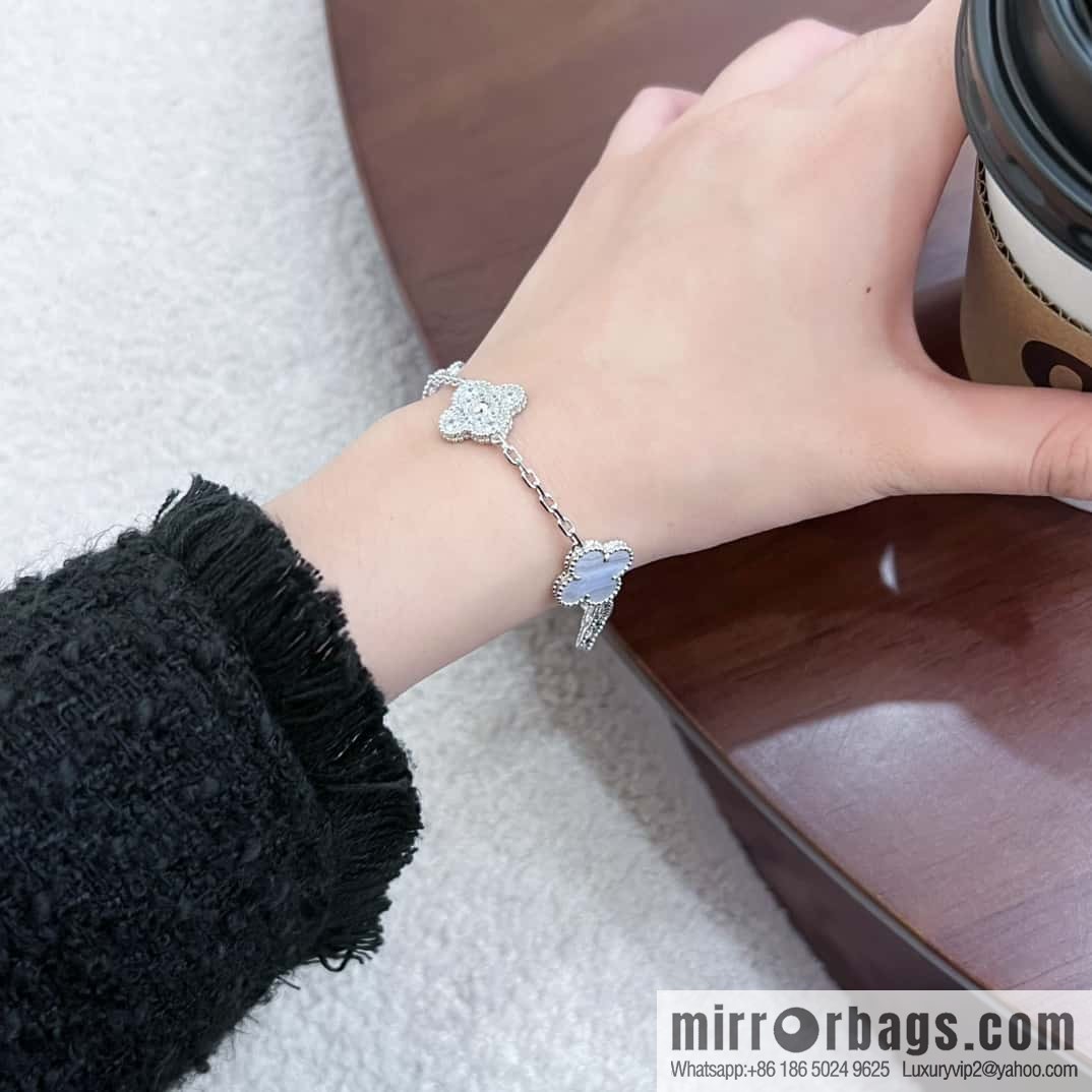 ❗️CNC Version ❗️ ☀️ Van Cleef & Arpels Diamond Purple Chalcedony Clover Five Flowers Bracelet ☀