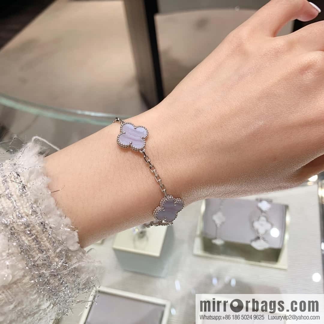 ❗️CNC Version ❗️ ☀️ Van Cleef & Arpels Diamond Purple Chalcedony Clover Five Flowers Bracelet ☀