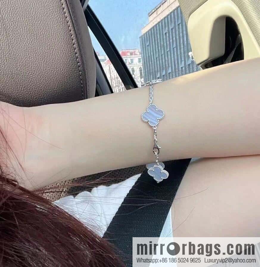 ❗️CNC Version ❗️ ☀️ Van Cleef & Arpels Diamond Purple Chalcedony Clover Five Flowers Bracelet ☀