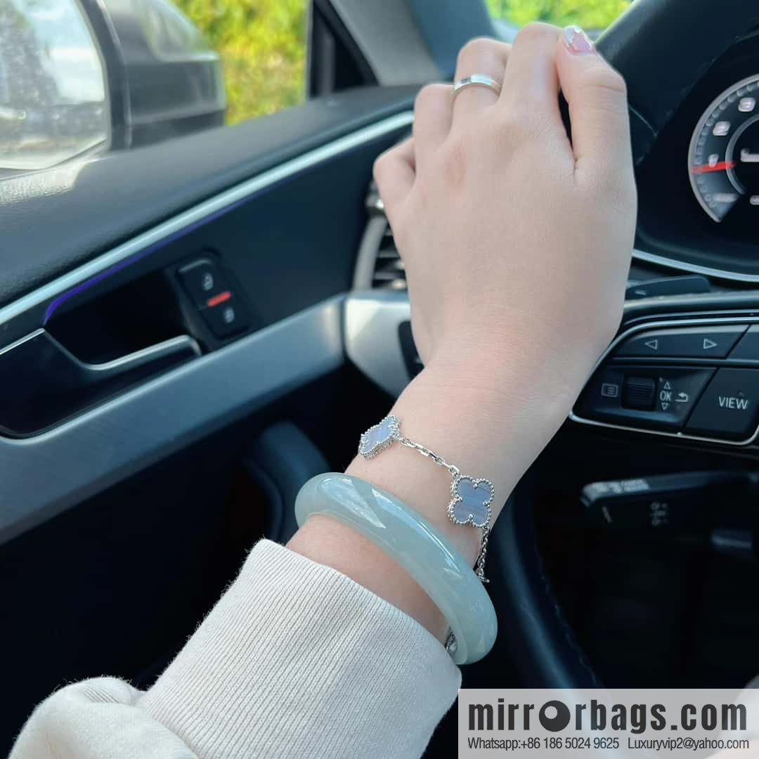 ❗️CNC Version ❗️ ☀️ Van Cleef & Arpels Diamond Purple Chalcedony Clover Five Flowers Bracelet ☀