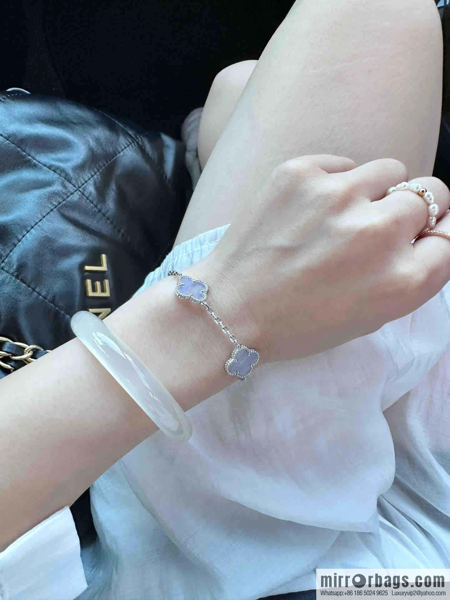 ❗️CNC Version ❗️ ☀️ Van Cleef & Arpels Diamond Purple Chalcedony Clover Five Flowers Bracelet ☀