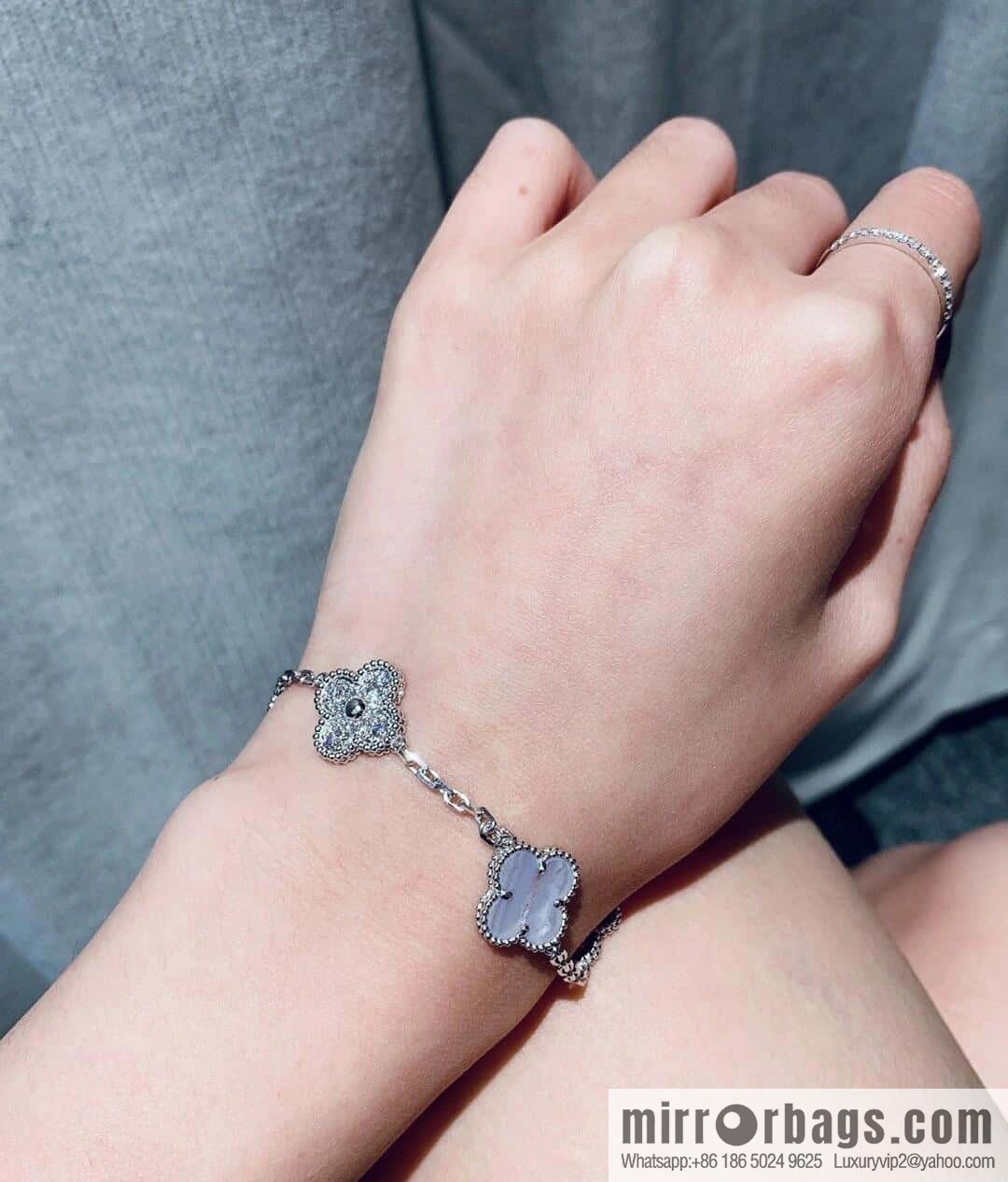 ❗️CNC Version ❗️ ☀️ Van Cleef & Arpels Diamond Purple Chalcedony Clover Five Flowers Bracelet ☀