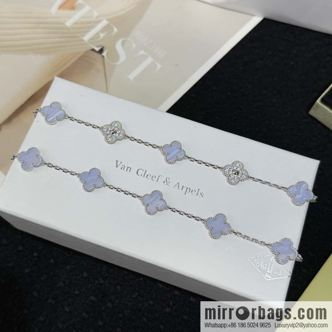 ❗️CNC Version ❗️ ☀️ Van Cleef & Arpels Diamond Purple Chalcedony Clover Five Flowers Bracelet ☀
