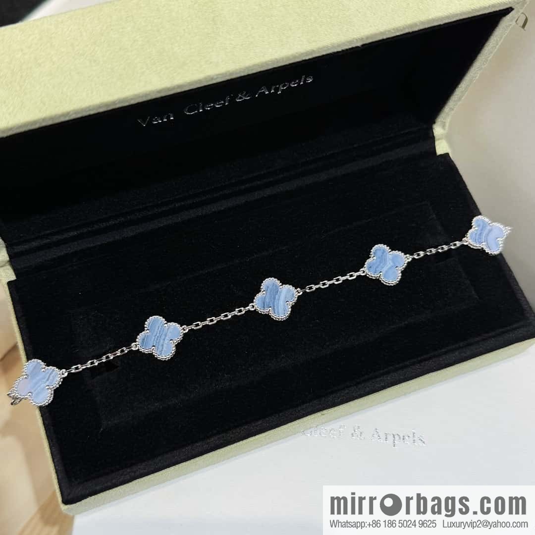 ❗️CNC Version ❗️ ☀️ Van Cleef & Arpels Diamond Purple Chalcedony Clover Five Flowers Bracelet ☀