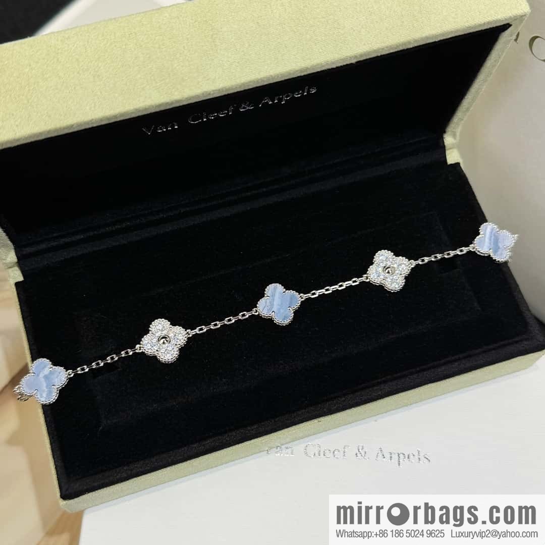 ❗️CNC Version ❗️ ☀️ Van Cleef & Arpels Diamond Purple Chalcedony Clover Five Flowers Bracelet ☀
