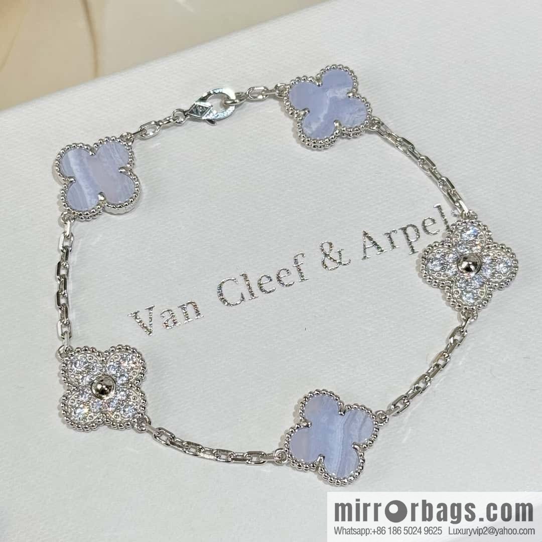 ❗️CNC Version ❗️ ☀️ Van Cleef & Arpels Diamond Purple Chalcedony Clover Five Flowers Bracelet ☀
