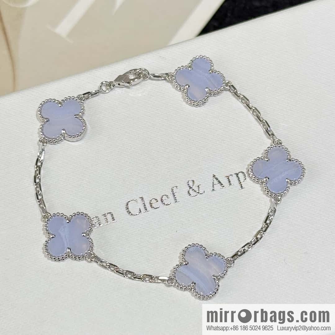 ❗️CNC Version ❗️ ☀️ Van Cleef & Arpels Diamond Purple Chalcedony Clover Five Flowers Bracelet ☀