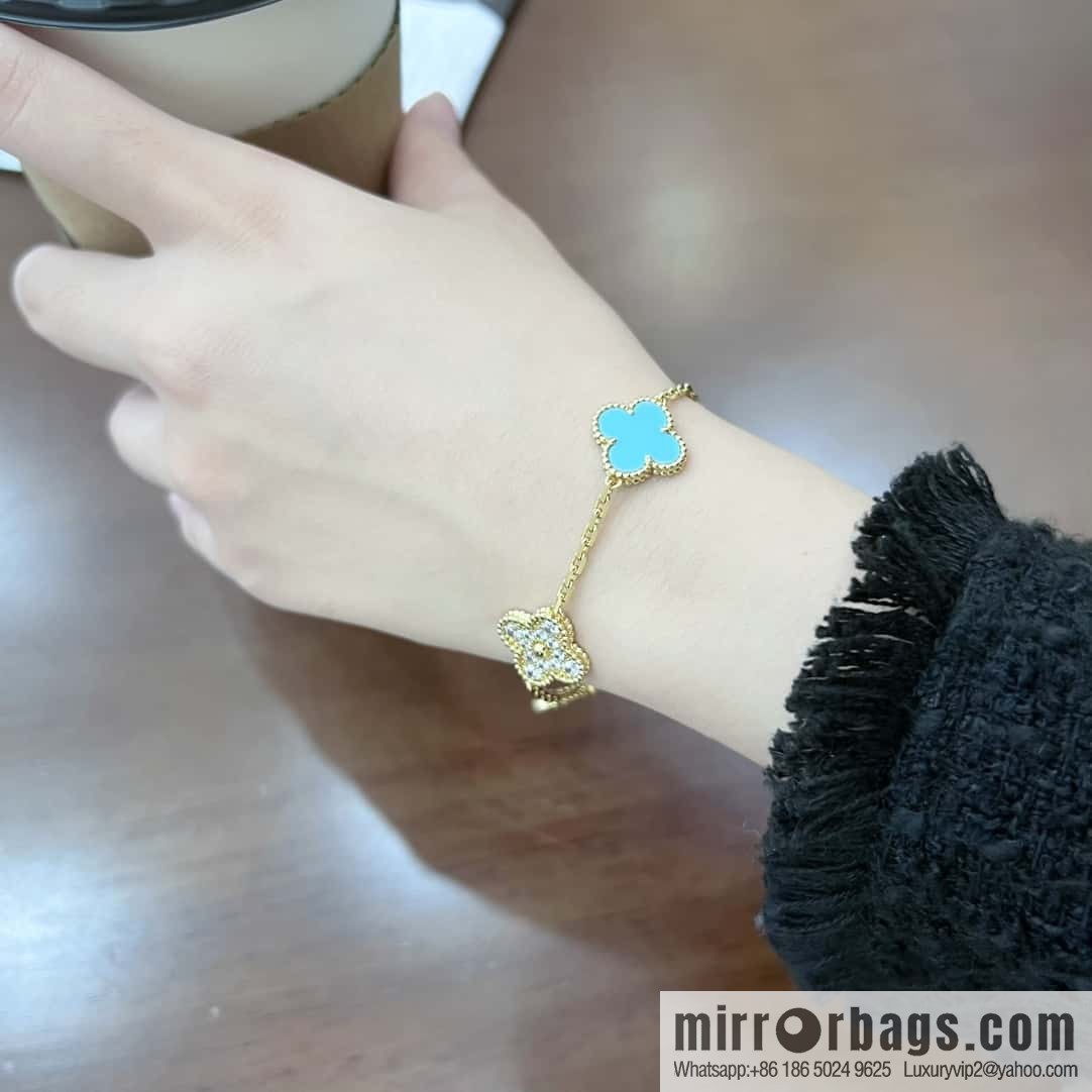 ❗️CNC version ❗️ ☀️ Van Cleef & Arpels diamond turquoise four-leaf clover five-flower bracelet ☀
