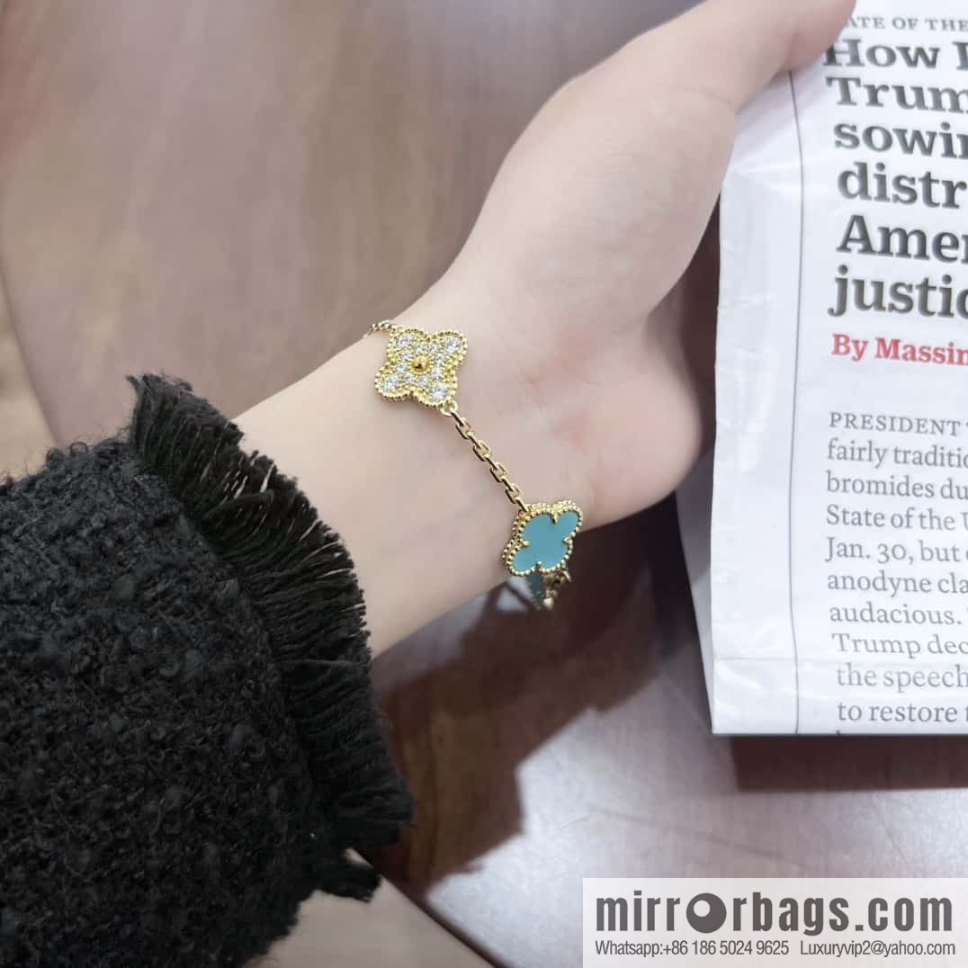 ❗️CNC version ❗️ ☀️ Van Cleef & Arpels diamond turquoise four-leaf clover five-flower bracelet ☀