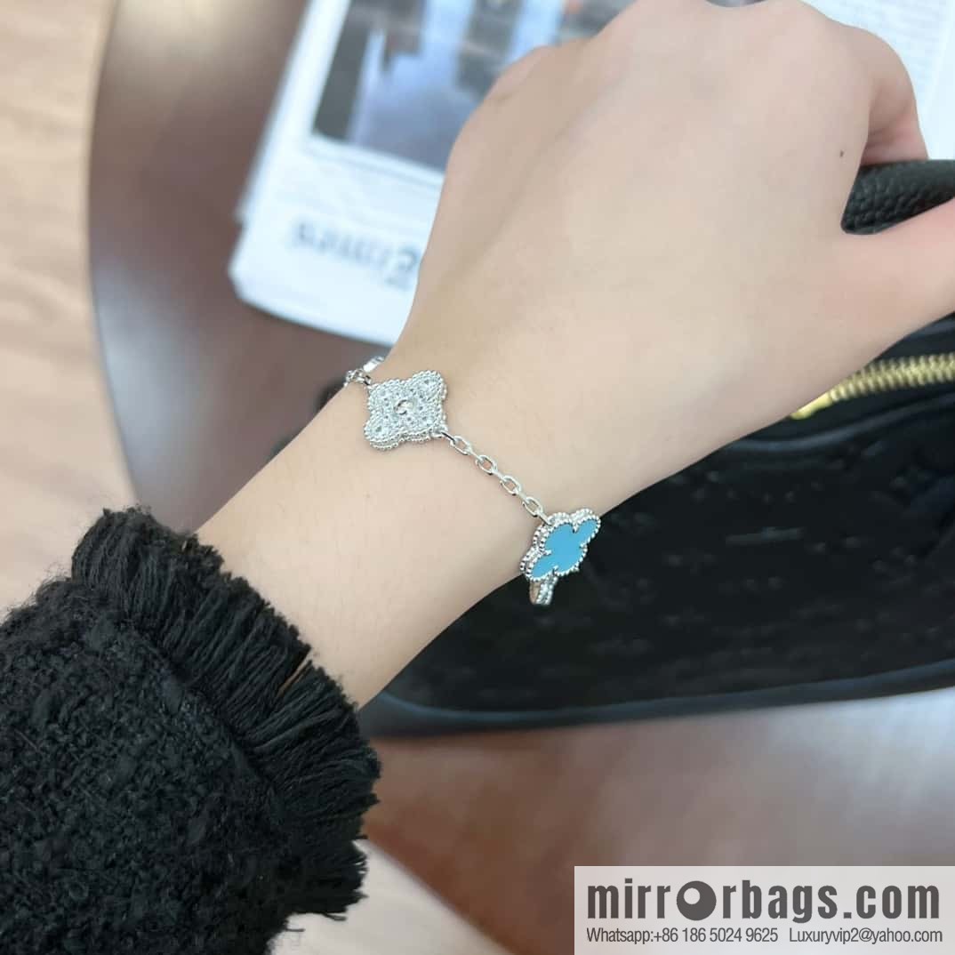 ❗️CNC version ❗️ ☀️ Van Cleef & Arpels diamond turquoise four-leaf clover five-flower bracelet ☀