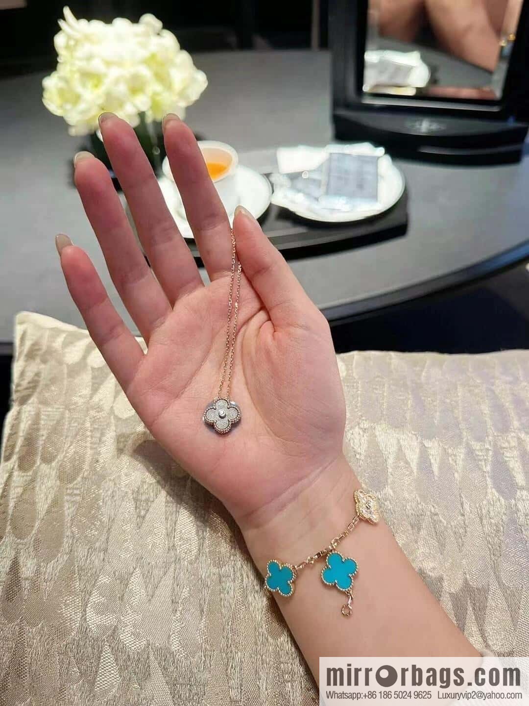 ❗️CNC version ❗️ ☀️ Van Cleef & Arpels diamond turquoise four-leaf clover five-flower bracelet ☀