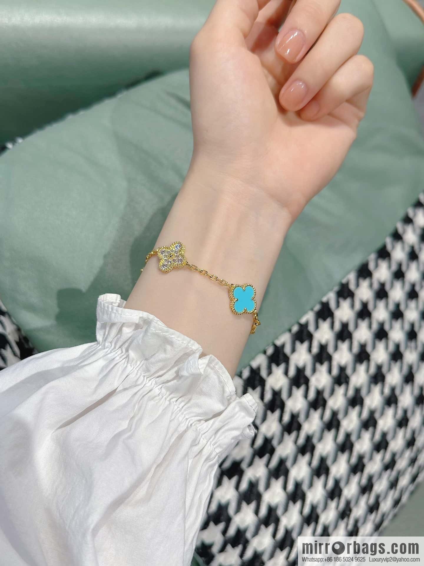 ❗️CNC version ❗️ ☀️ Van Cleef & Arpels diamond turquoise four-leaf clover five-flower bracelet ☀