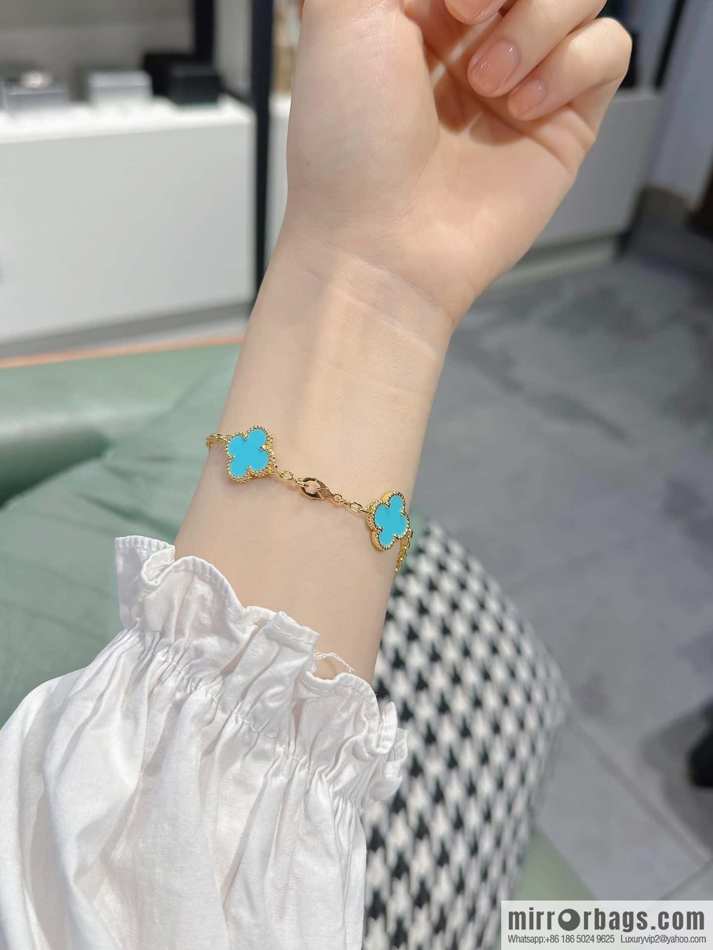 ❗️CNC version ❗️ ☀️ Van Cleef & Arpels diamond turquoise four-leaf clover five-flower bracelet ☀