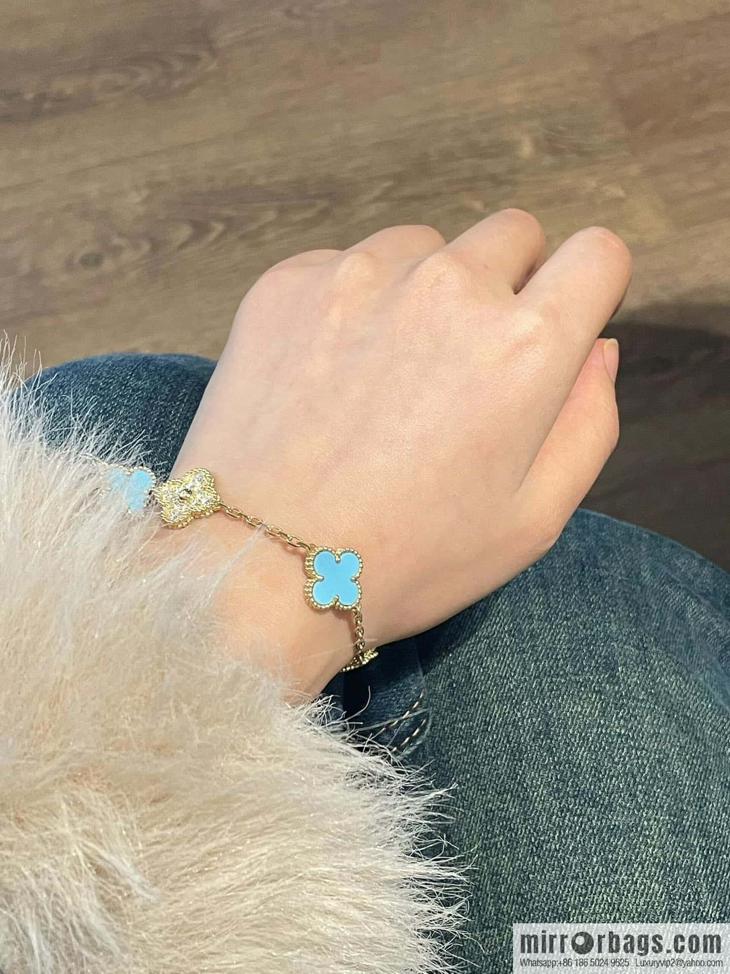 ❗️CNC version ❗️ ☀️ Van Cleef & Arpels diamond turquoise four-leaf clover five-flower bracelet ☀