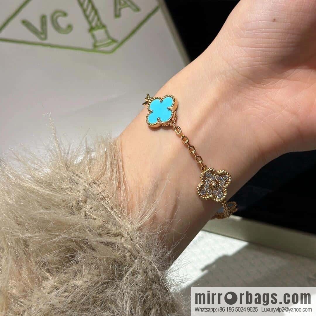 ❗️CNC version ❗️ ☀️ Van Cleef & Arpels diamond turquoise four-leaf clover five-flower bracelet ☀