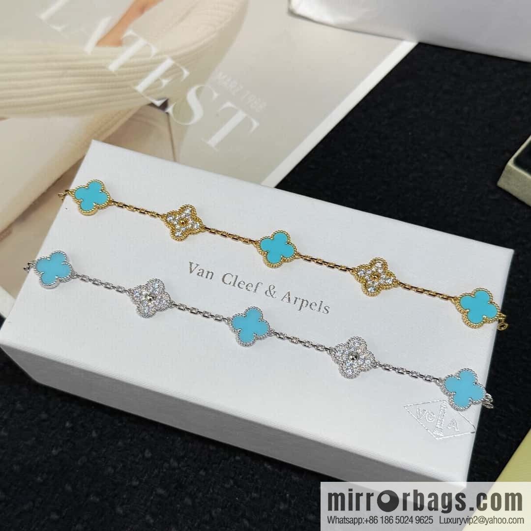 ❗️CNC version ❗️ ☀️ Van Cleef & Arpels diamond turquoise four-leaf clover five-flower bracelet ☀