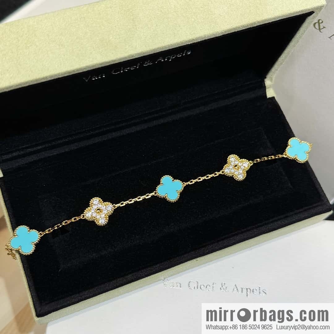❗️CNC version ❗️ ☀️ Van Cleef & Arpels diamond turquoise four-leaf clover five-flower bracelet ☀