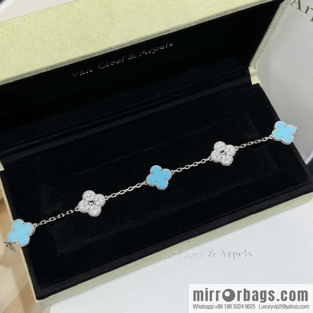 ❗️CNC version ❗️ ☀️ Van Cleef & Arpels diamond turquoise four-leaf clover five-flower bracelet ☀