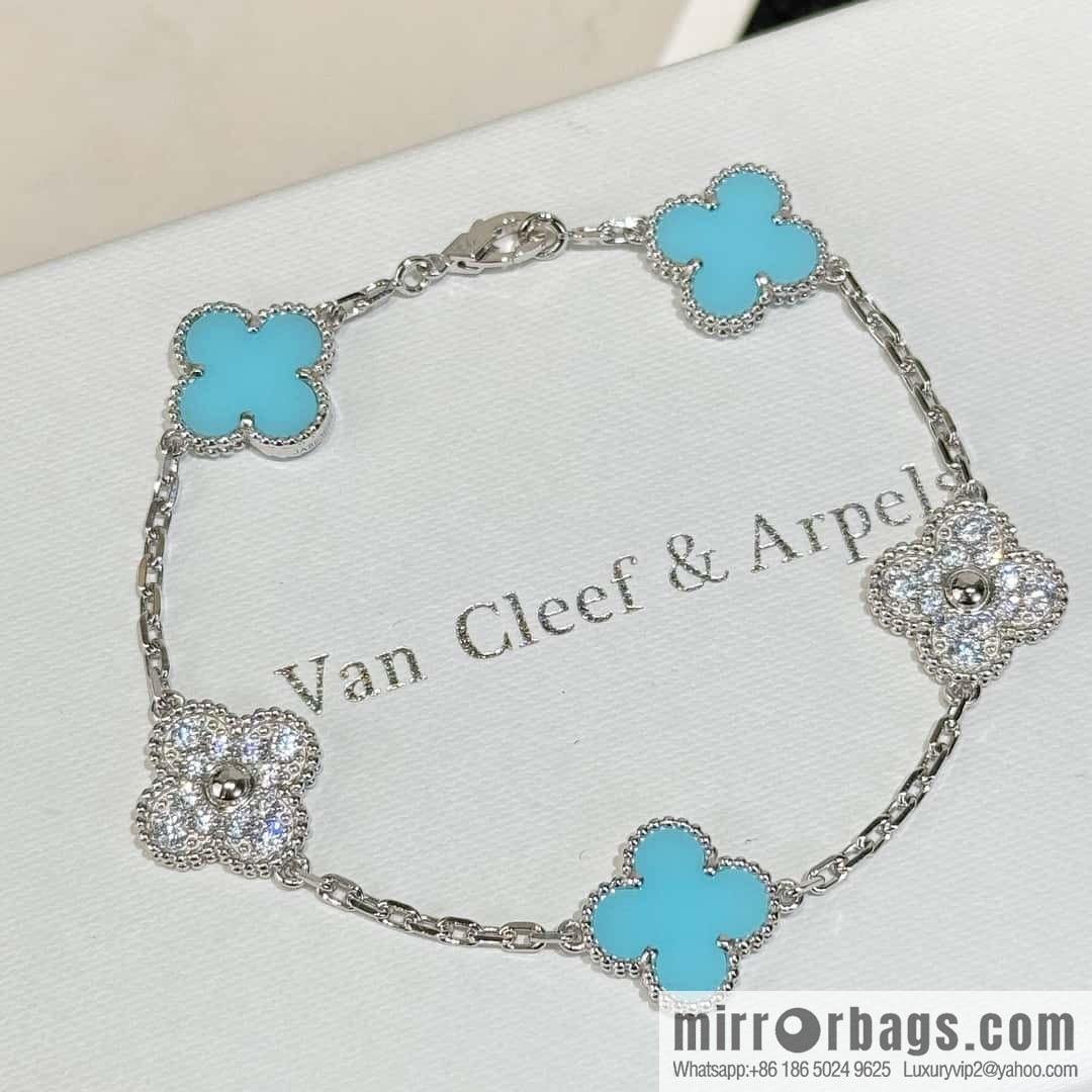 ❗️CNC version ❗️ ☀️ Van Cleef & Arpels diamond turquoise four-leaf clover five-flower bracelet ☀