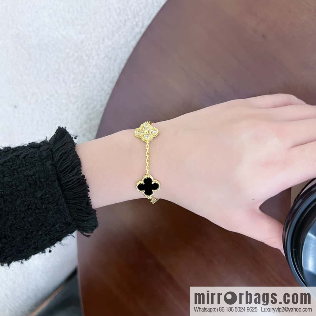 ❗️CNC version ❗️ ☀️ Van Cleef & Arpels diamond black agate four-leaf clover five-flower bracelet ☀