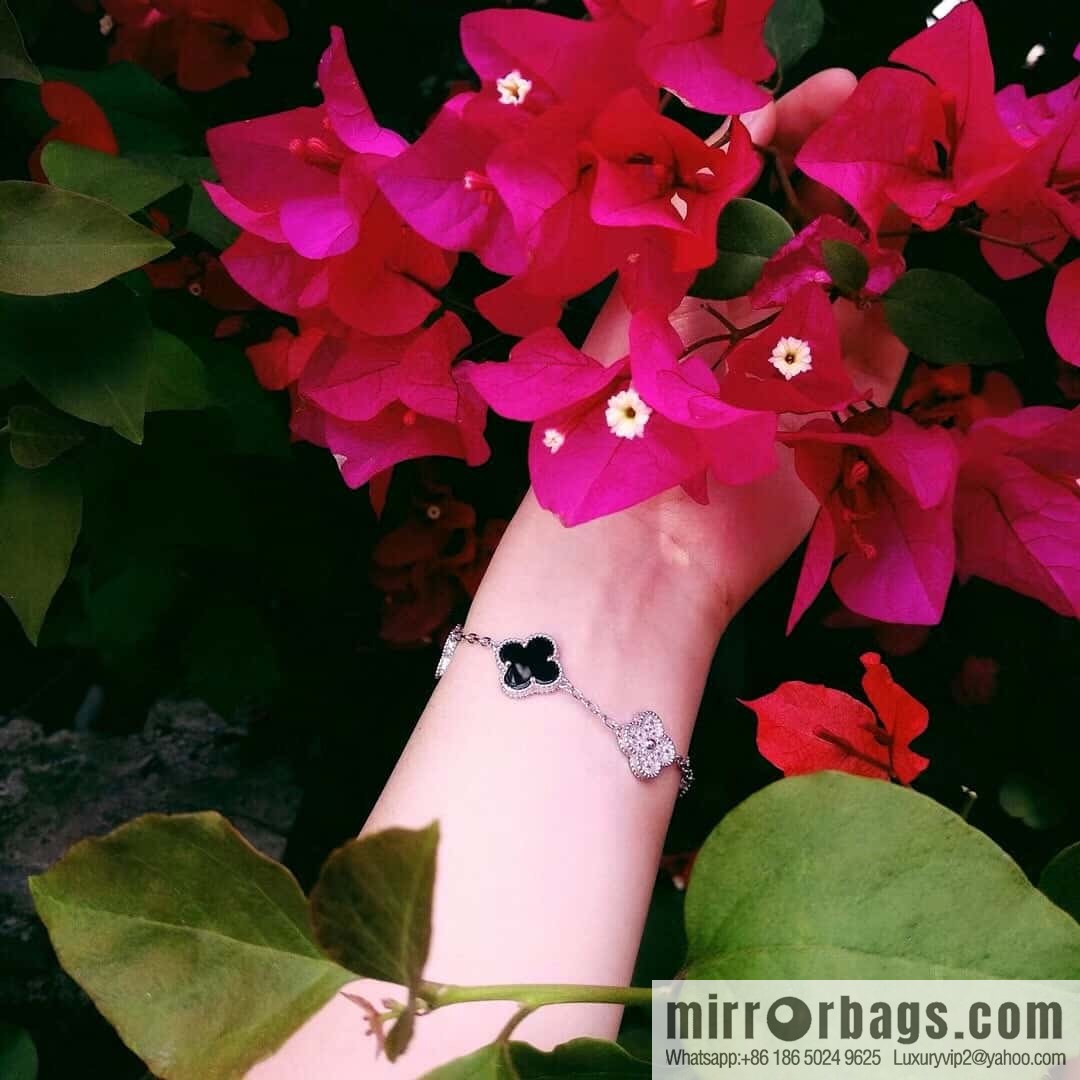 ❗️CNC version ❗️ ☀️ Van Cleef & Arpels diamond black agate four-leaf clover five-flower bracelet ☀
