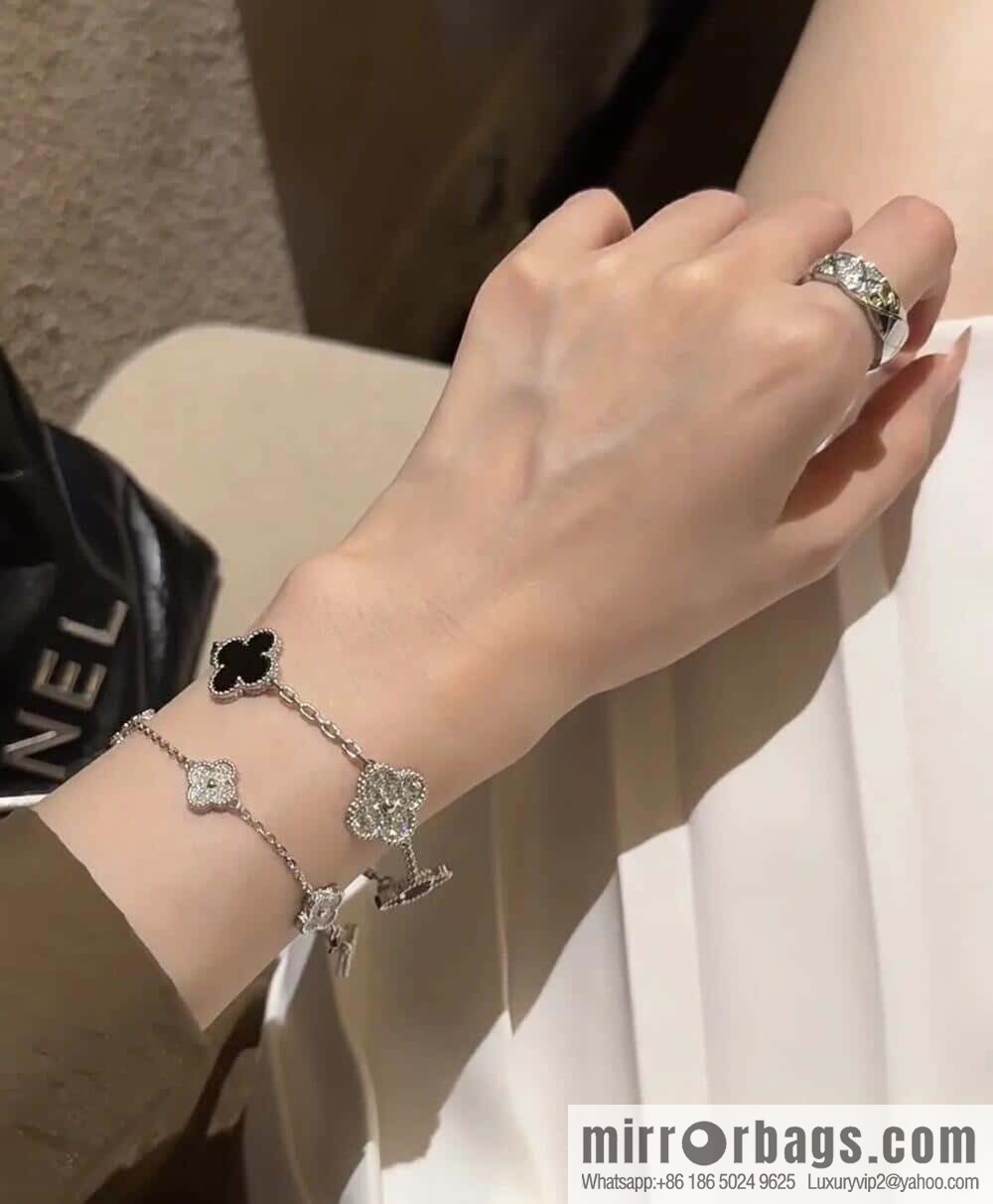 ❗️CNC version ❗️ ☀️ Van Cleef & Arpels diamond black agate four-leaf clover five-flower bracelet ☀