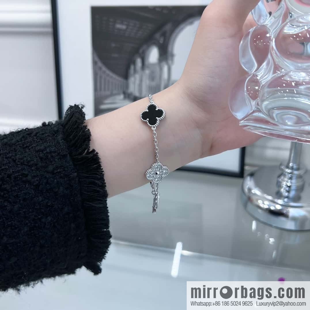 ❗️CNC version ❗️ ☀️ Van Cleef & Arpels diamond black agate four-leaf clover five-flower bracelet ☀