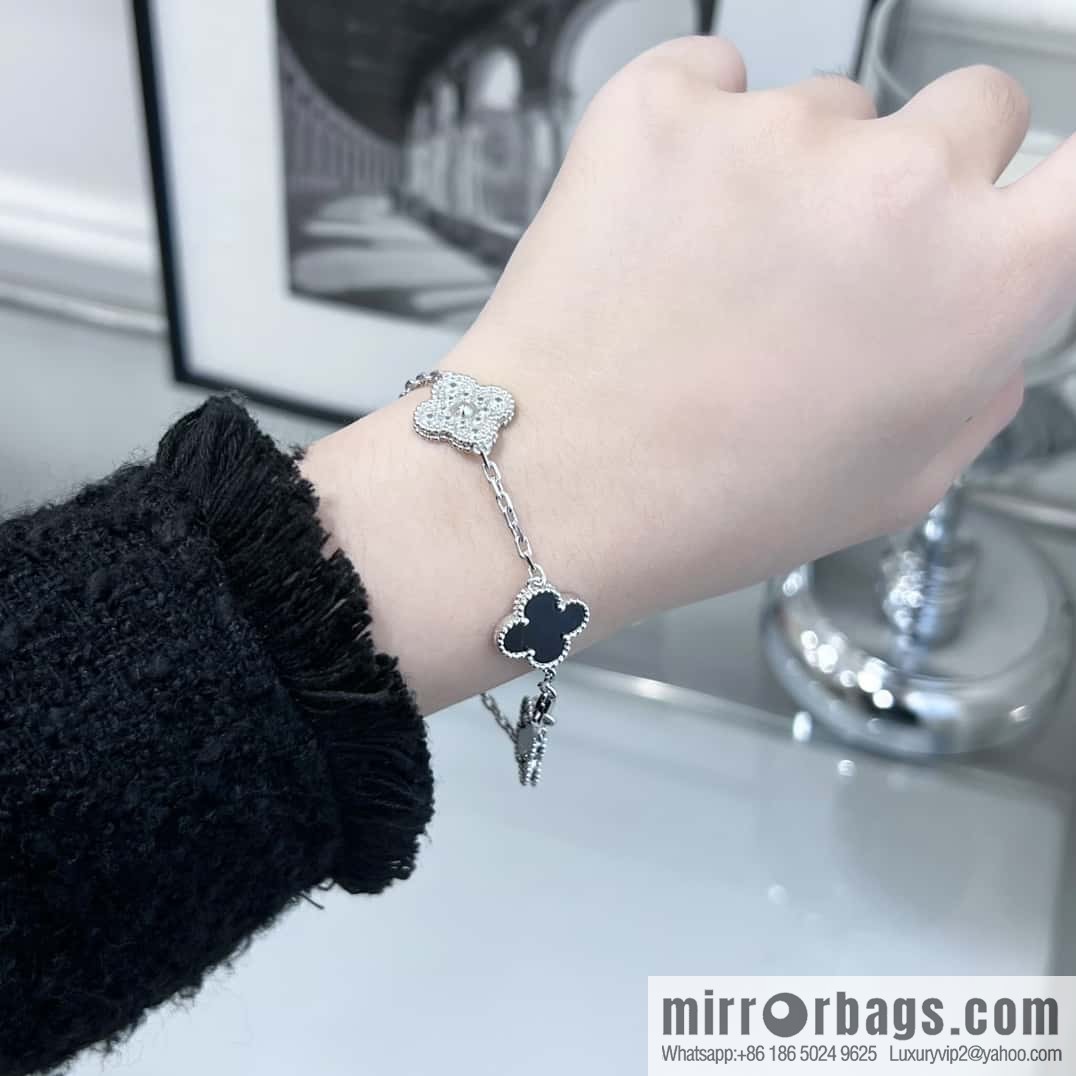 ❗️CNC version ❗️ ☀️ Van Cleef & Arpels diamond black agate four-leaf clover five-flower bracelet ☀