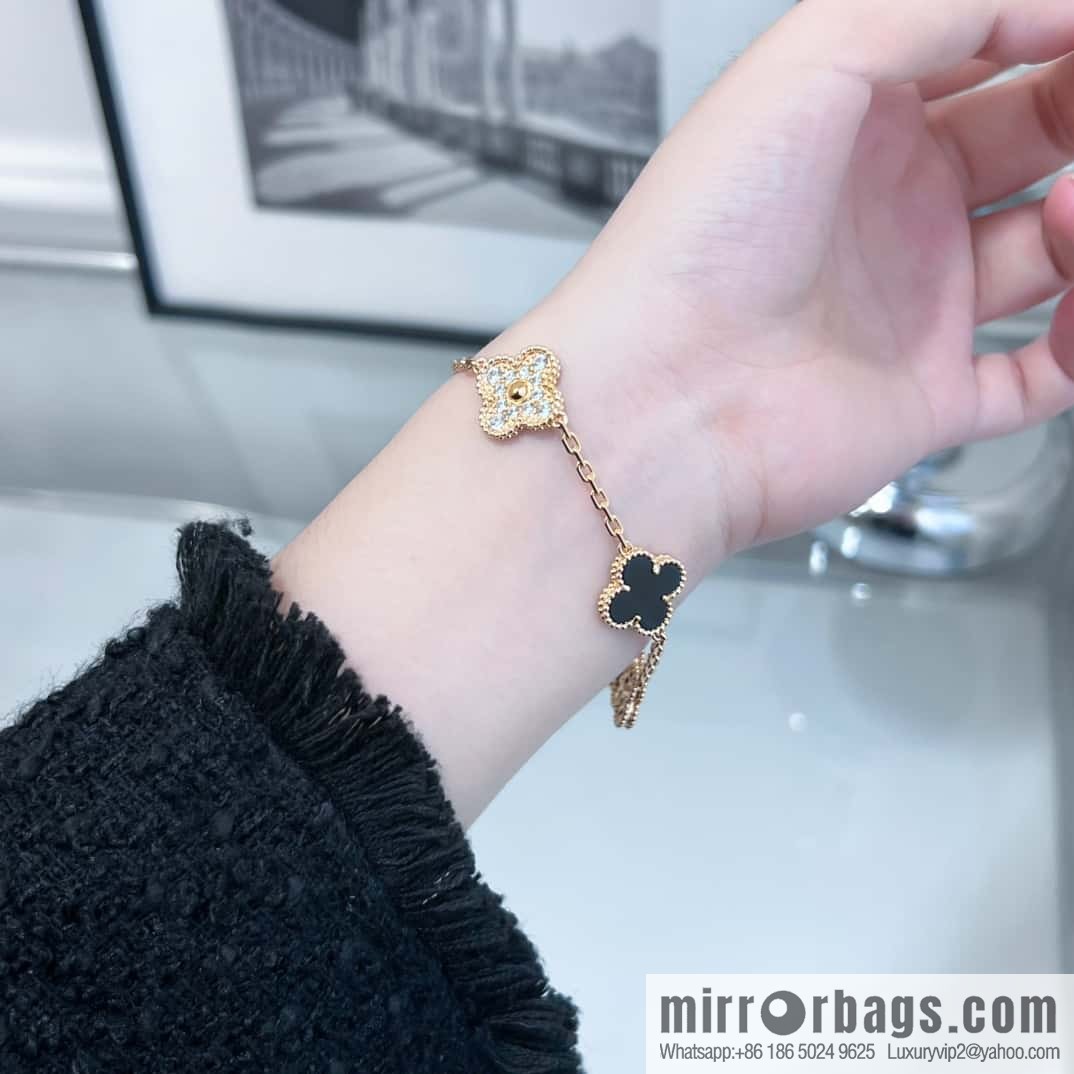 ❗️CNC version ❗️ ☀️ Van Cleef & Arpels diamond black agate four-leaf clover five-flower bracelet ☀