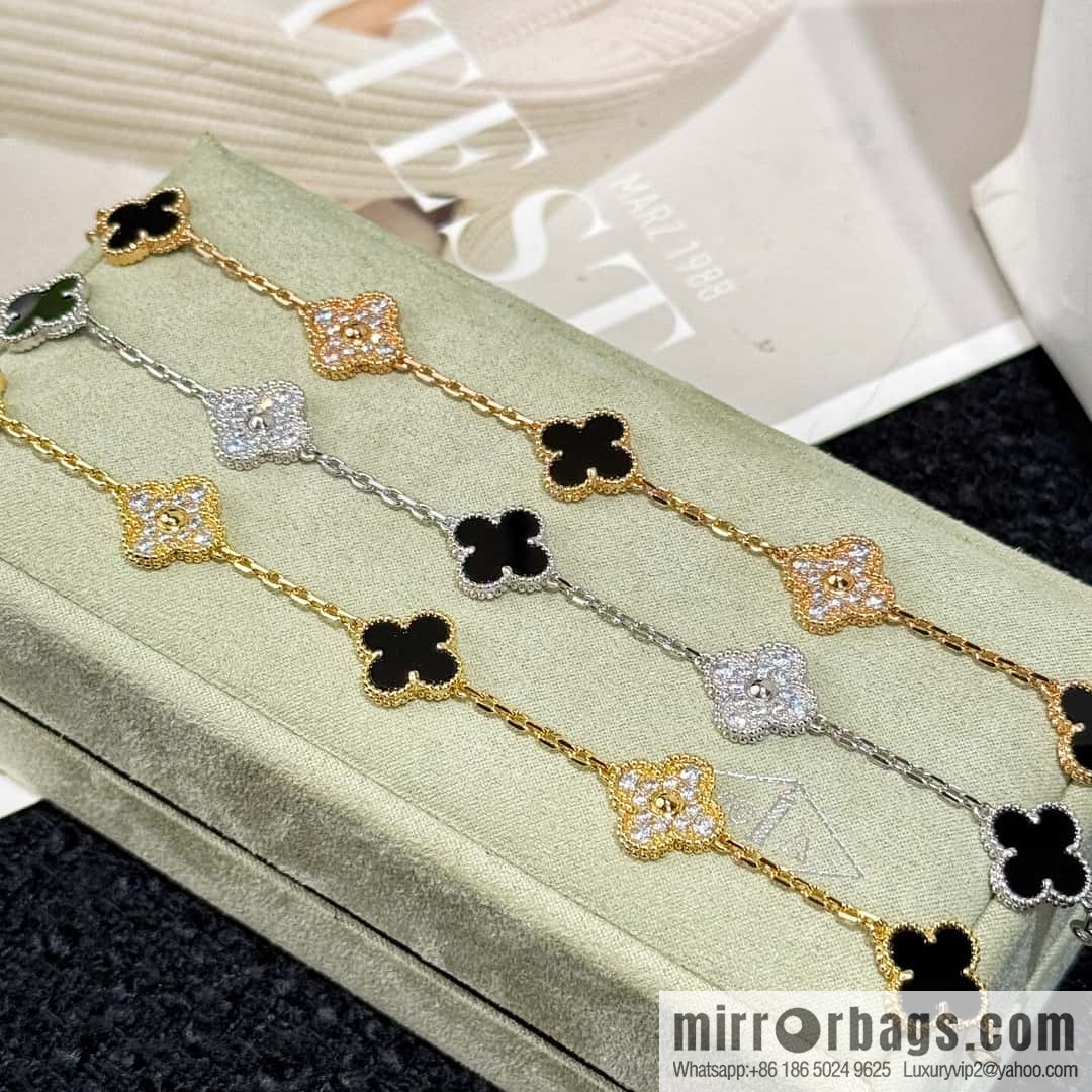 ❗️CNC version ❗️ ☀️ Van Cleef & Arpels diamond black agate four-leaf clover five-flower bracelet ☀