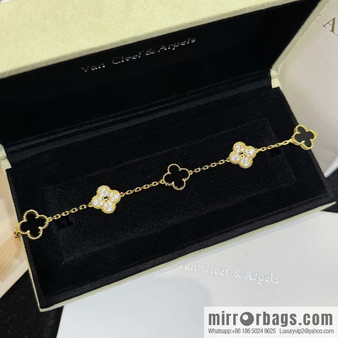 ❗️CNC version ❗️ ☀️ Van Cleef & Arpels diamond black agate four-leaf clover five-flower bracelet ☀
