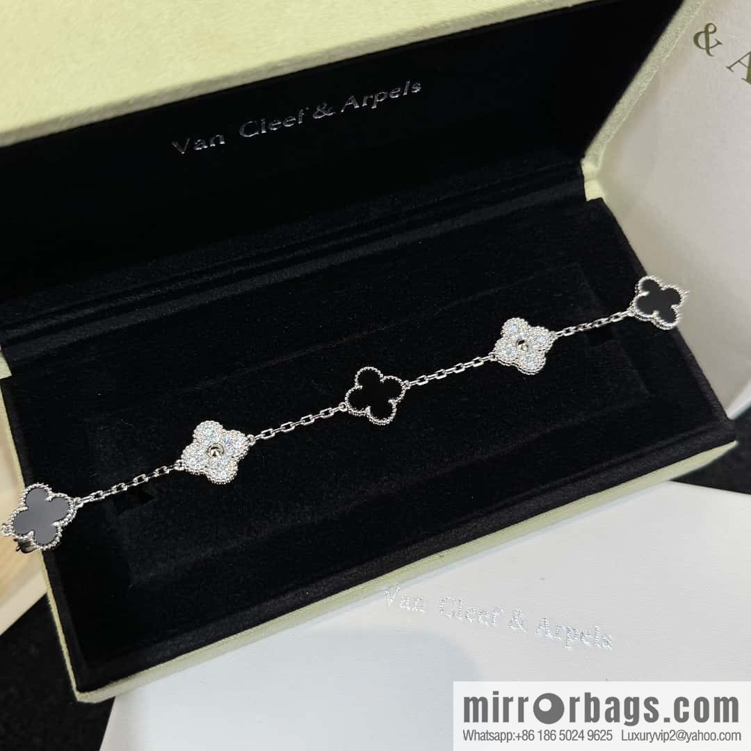 ❗️CNC version ❗️ ☀️ Van Cleef & Arpels diamond black agate four-leaf clover five-flower bracelet ☀