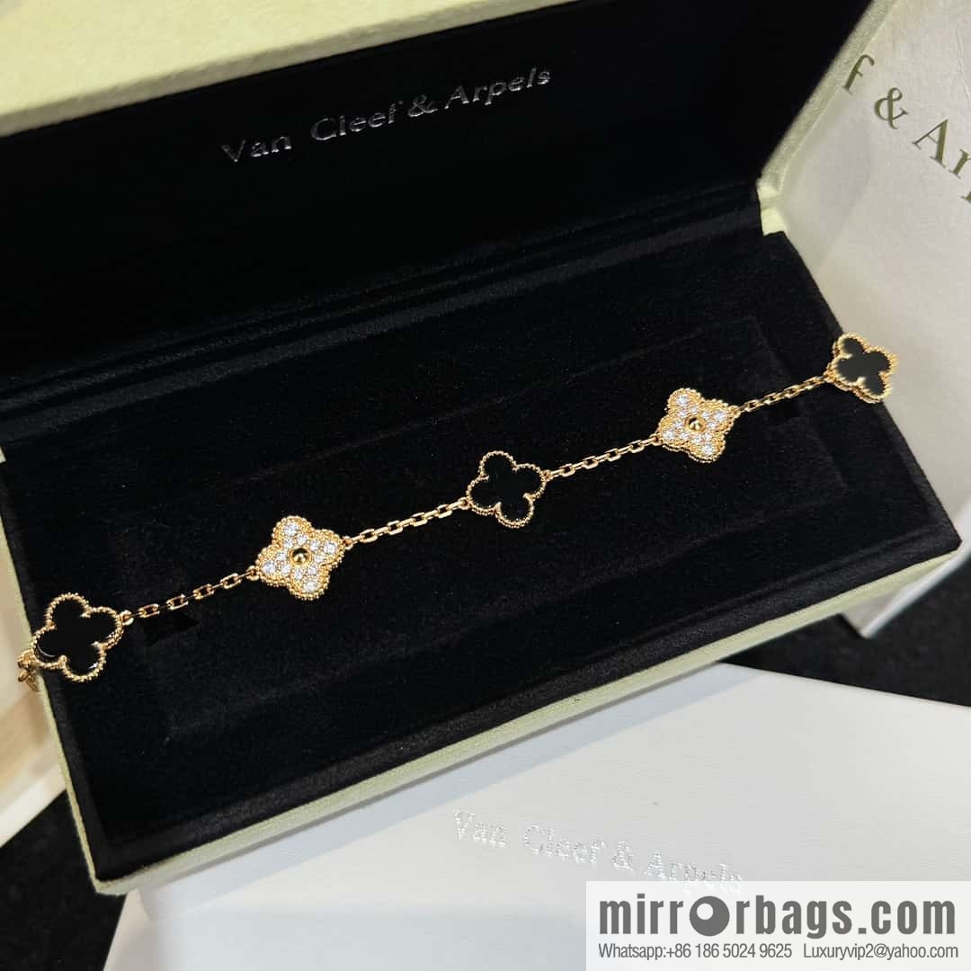 ❗️CNC version ❗️ ☀️ Van Cleef & Arpels diamond black agate four-leaf clover five-flower bracelet ☀