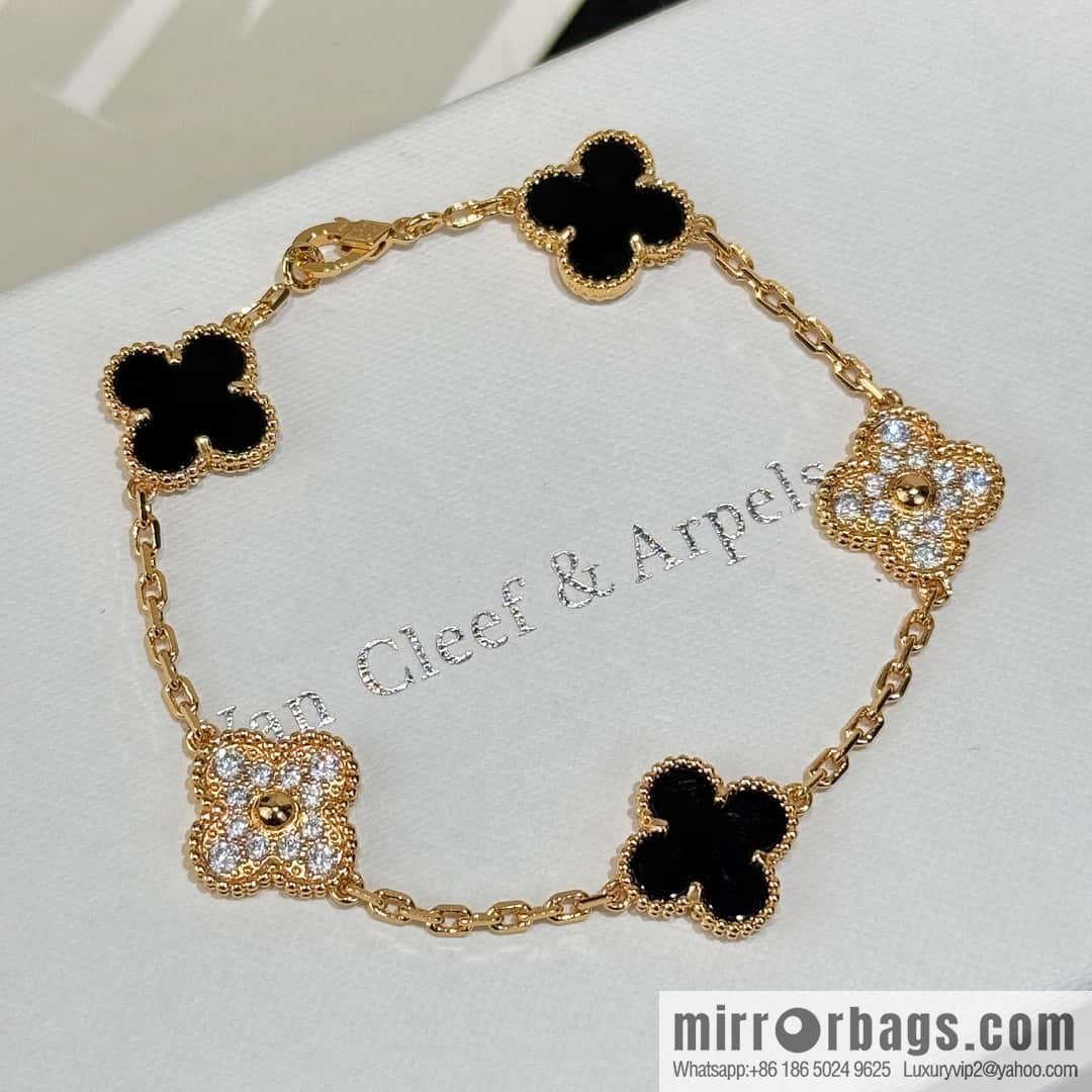 ❗️CNC version ❗️ ☀️ Van Cleef & Arpels diamond black agate four-leaf clover five-flower bracelet ☀