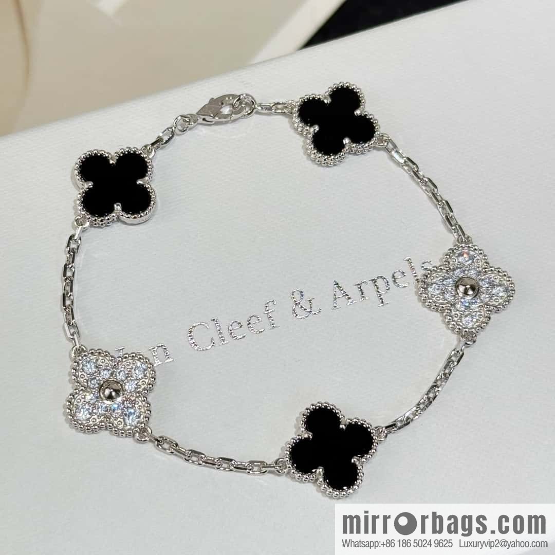 ❗️CNC version ❗️ ☀️ Van Cleef & Arpels diamond black agate four-leaf clover five-flower bracelet ☀