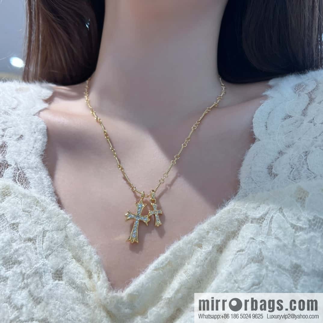 ❗New ❗ ☀ New Croce Heart Full Diamond Double Cross Necklace ☀