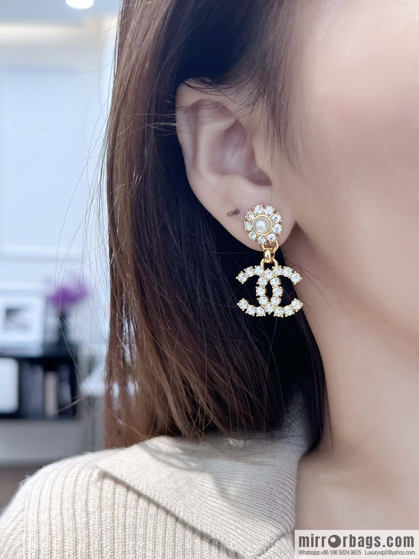 ❗️New ❗️☀️ new ☑️ chanel c2 double c full diamond stud earrings ☀️