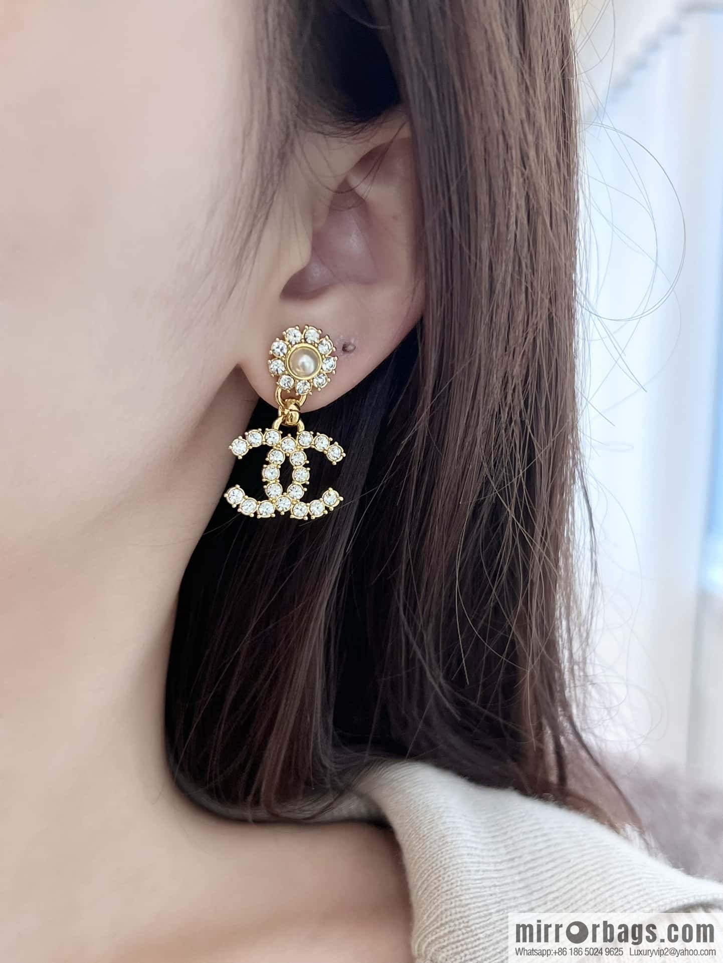 ❗️New ❗️☀️ new ☑️ chanel c2 double c full diamond stud earrings ☀️