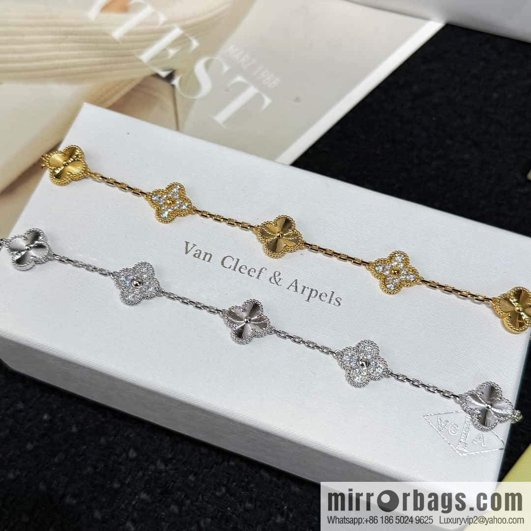 ❗️CNC version ❗️ ☀️ Van Cleef & Arpels diamond laser engraving four-leaf clover five-flower bracelet ☀