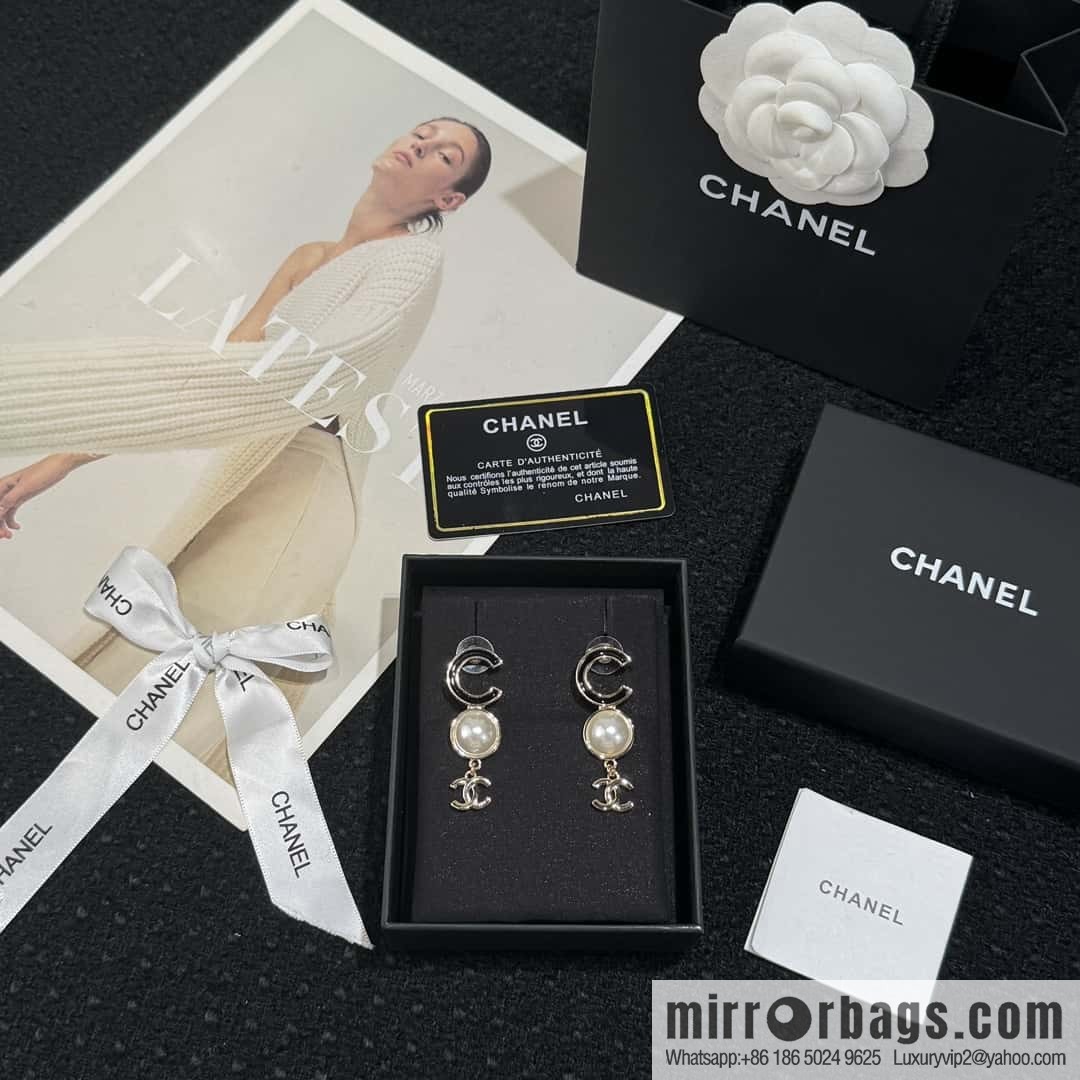 ❗️New ❗️☀️ new ☑️ chanel c3 double c pearl stud earrings ☀️