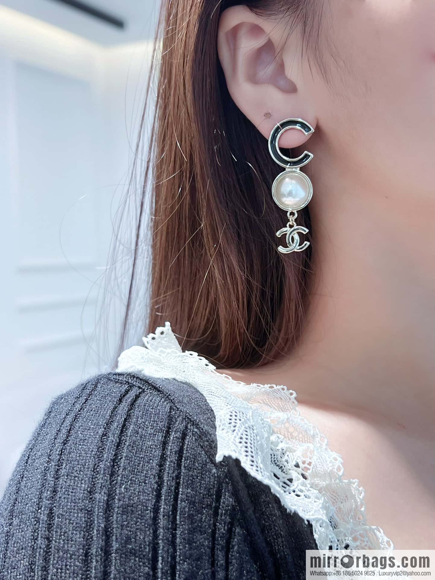 ❗️New ❗️☀️ new ☑️ chanel c3 double c pearl stud earrings ☀️