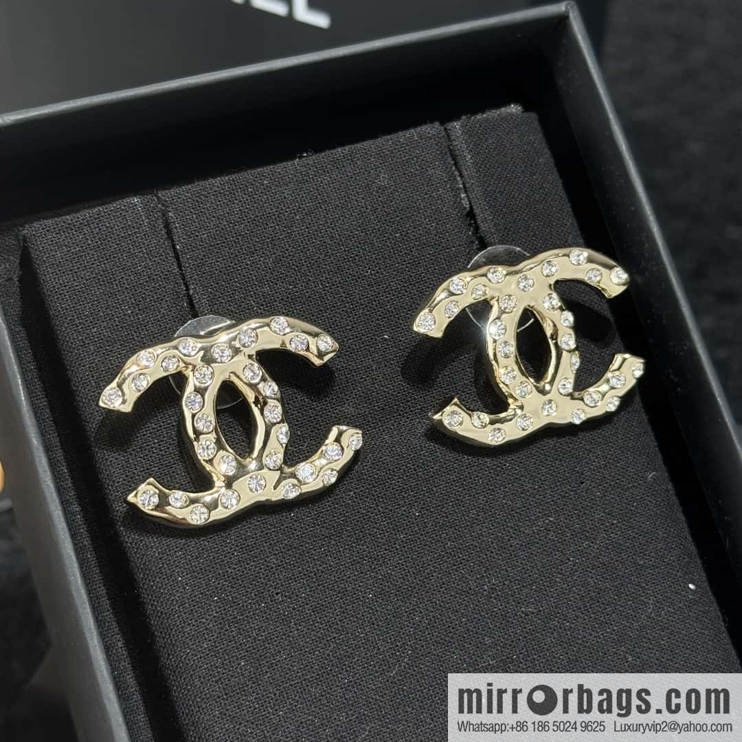 ❗️New ❗️☀️ new ☑️ chanel c1 double c full diamond stud earrings ☀️