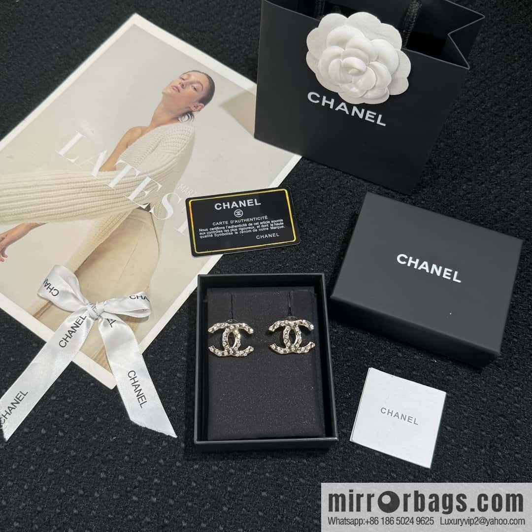 ❗️New ❗️☀️ new ☑️ chanel c1 double c full diamond stud earrings ☀️