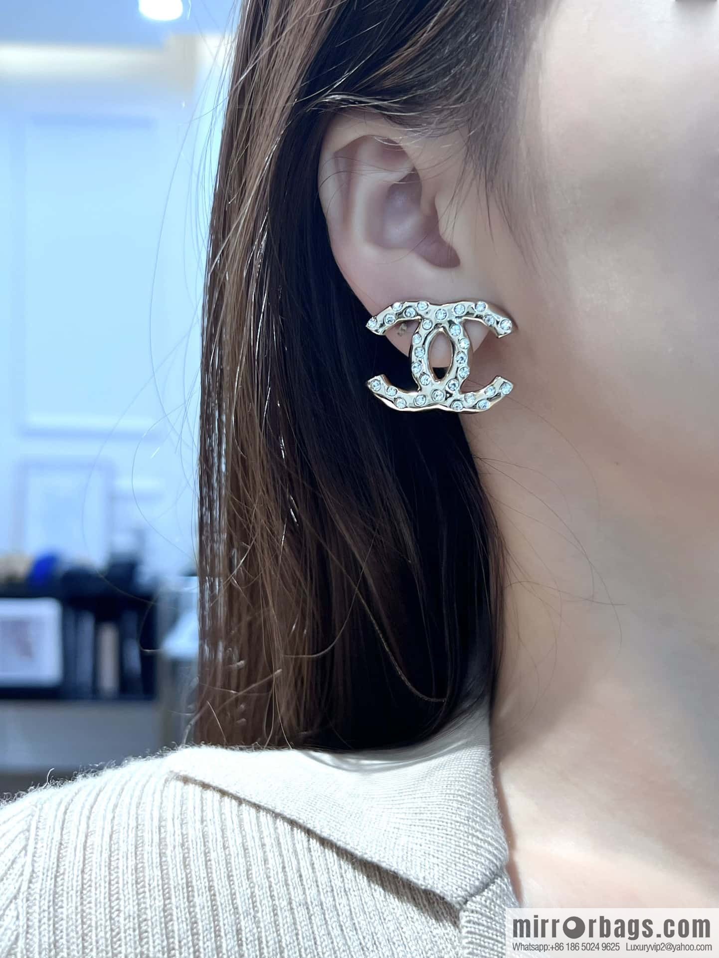 ❗️New ❗️☀️ new ☑️ chanel c1 double c full diamond stud earrings ☀️