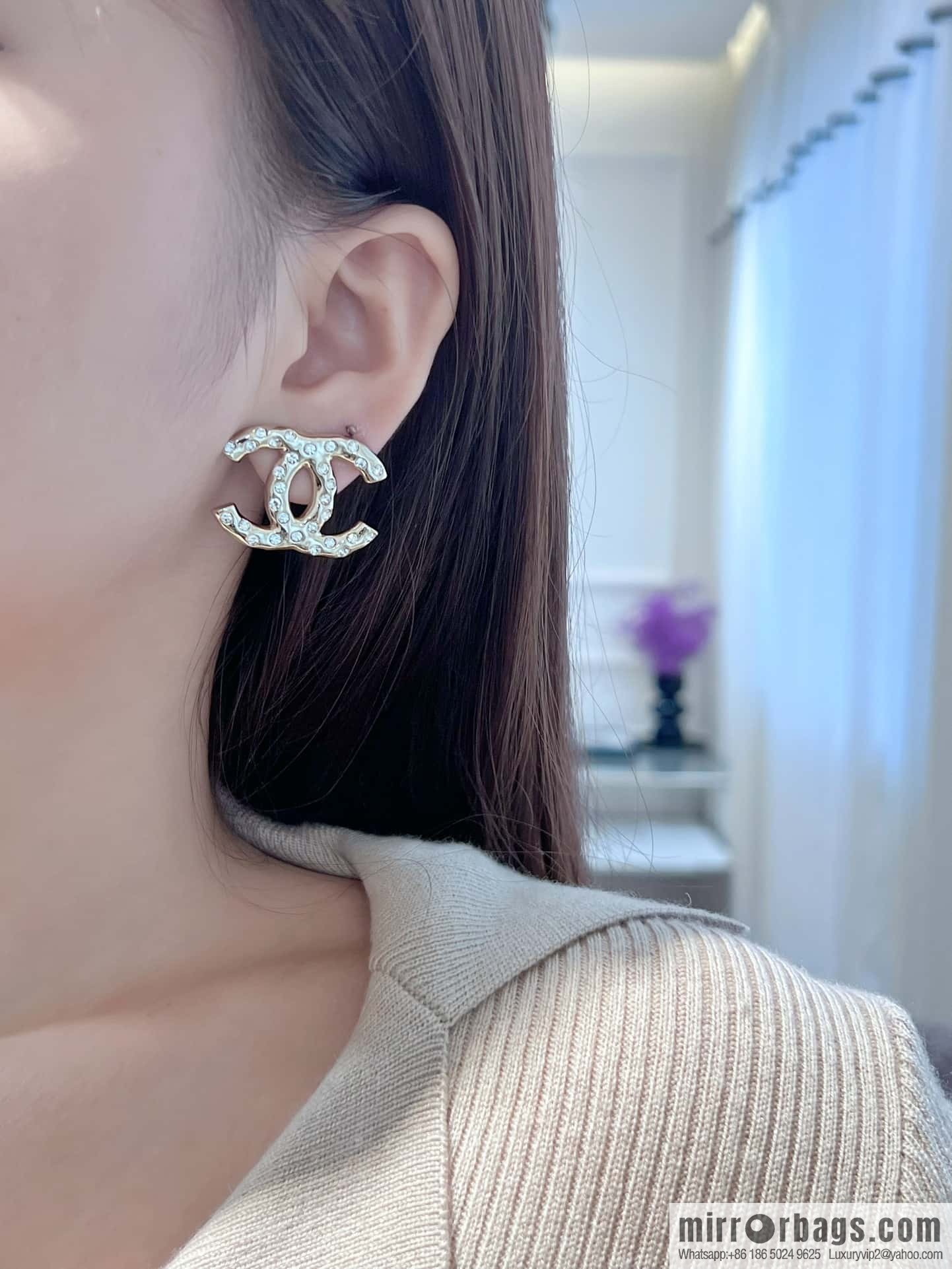 ❗️New ❗️☀️ new ☑️ chanel c1 double c full diamond stud earrings ☀️