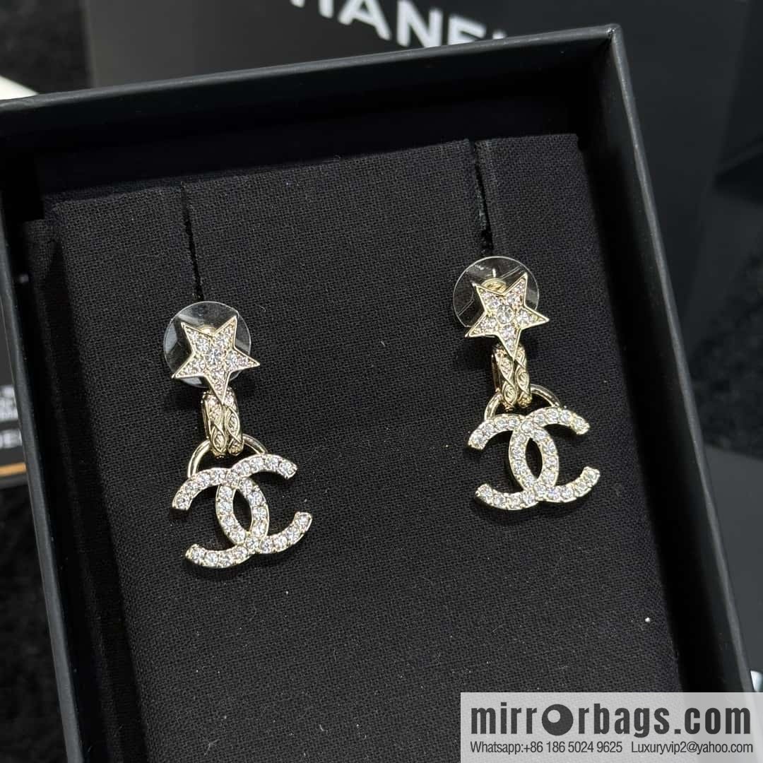 ❗️New ❗️☀️ new ☑️ chanel c2 double c full diamond pentagram ⭐ star stud earrings ☀️